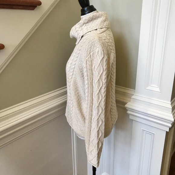Burgess Cable Knit Fisherman Sweater Womens Small Cream Turtleneck Long Sleeve - Picture 9 of 12